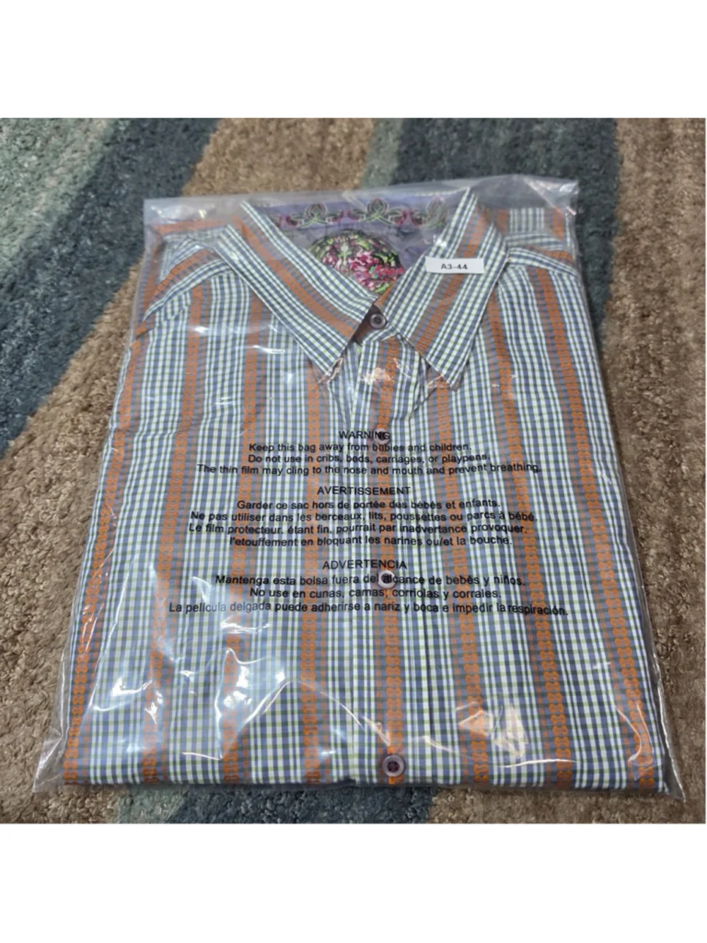 Robert Graham Style Mens XL Flip Cuff Shirt Embroidered Check Button Down